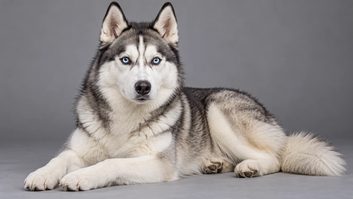 Sibirya Kurdu Husky köpek — gri-beyaz renk