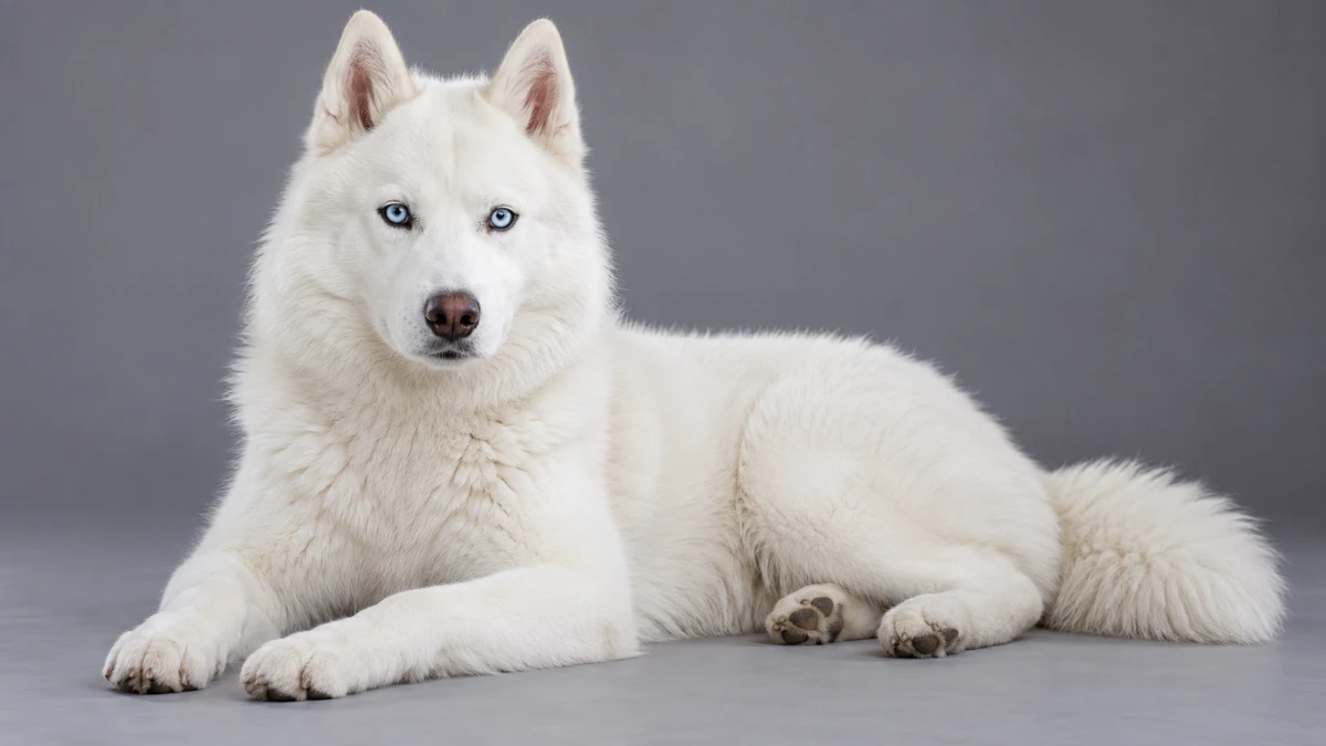Sibirya Kurdu Husky köpek — saf beyaz renk