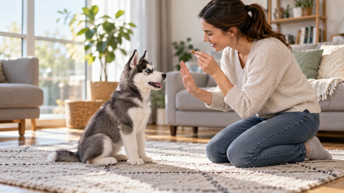 Sibirya Kurdu Husky yavru köpek — komut ve eğitim