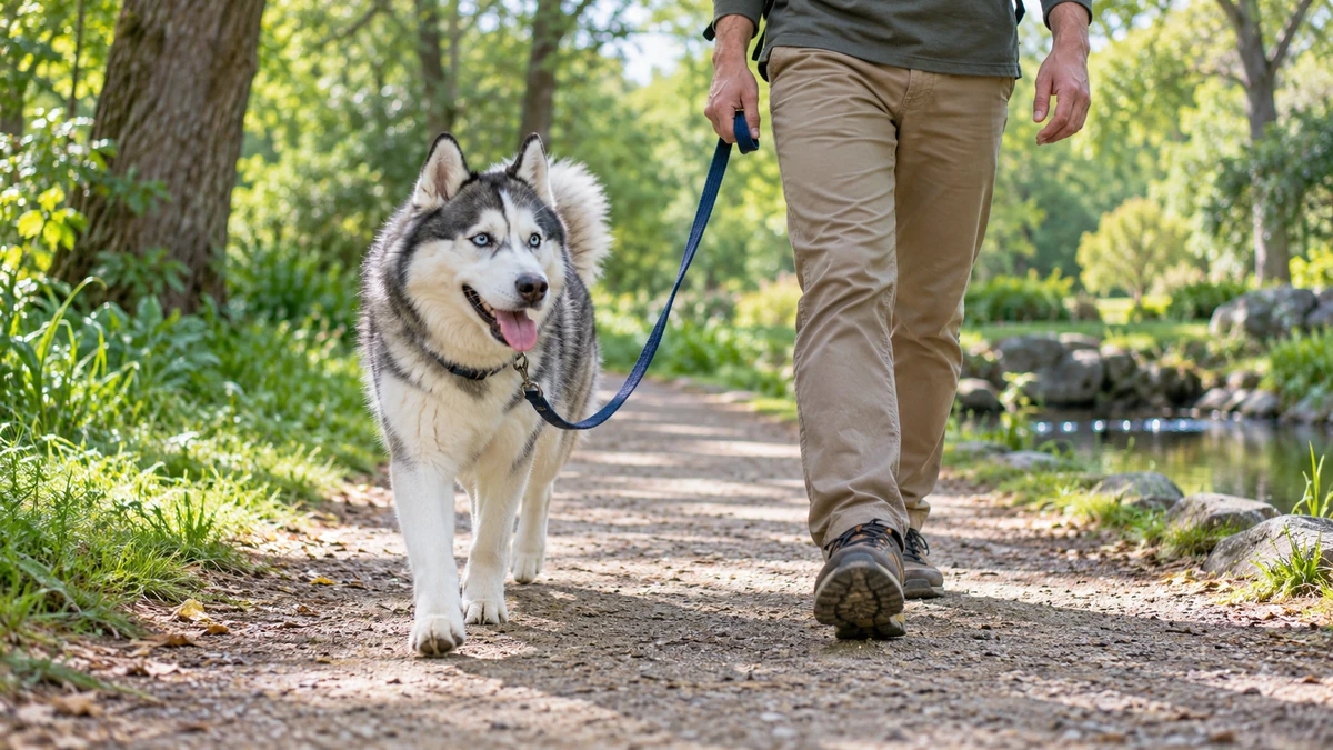 Sibirya Kurdu Husky köpek — parkta yürüyüş ve egzersiz